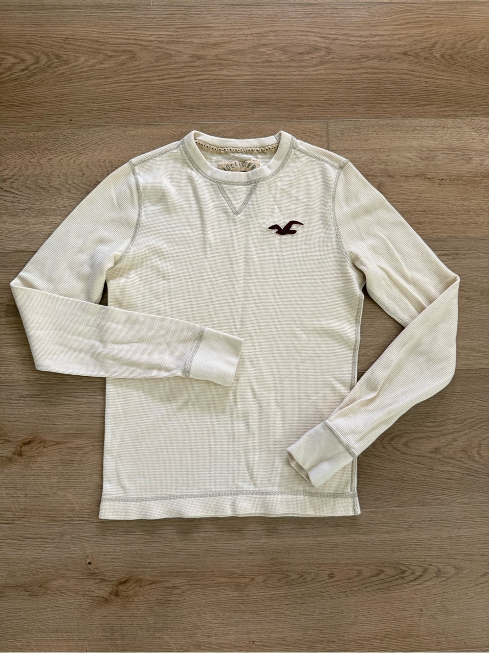 Hollister Y2K Cream Waffle Knit Crewneck Sweatshirt Heavyweight Men’s M